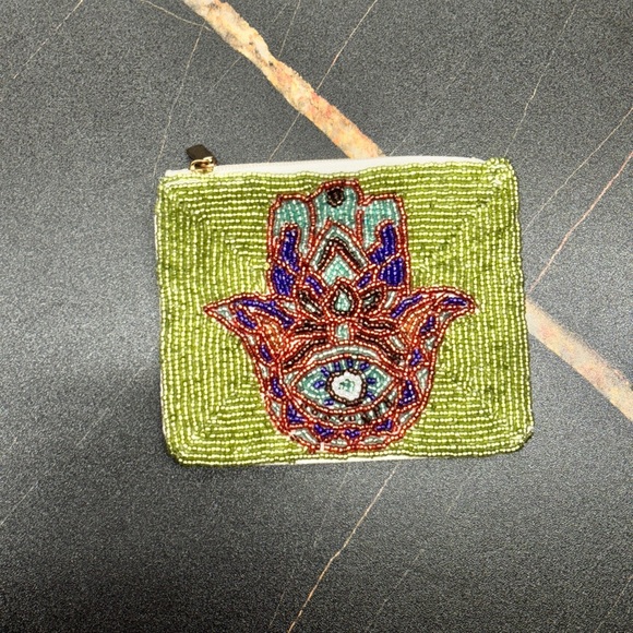 Lime Green Sequin Hamsa Coin Pouch Wallet - Picture 1 of 3